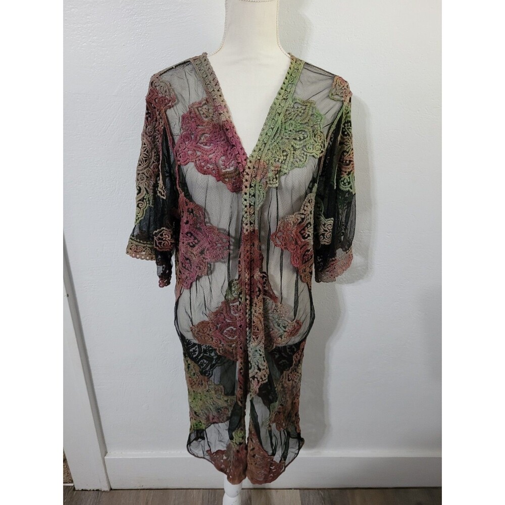 Lace Kimono Sheer Cardigan Hand Dyed Boho Hippie Rave Festival Wicked Resortwear